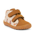 Froddo Barefoot First Step "Extra Grip", Brown+ / Dino '25 (vettähylkivä nupukkinahka / kuvionahka)