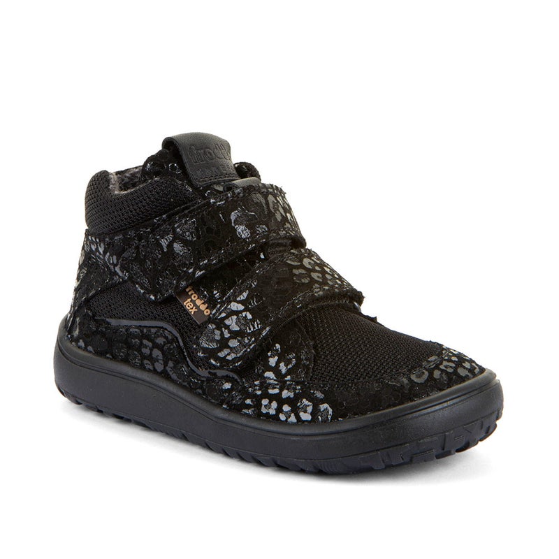 Froddo Barefoot TEX Autumn, Black+ "Leopard" 26/27 (TEX membrane, water-resistant textile / shiny print leather, textile lining) - Extra Grip sole (Lifolit)